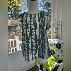 NWOT: Anthropologie dolan Sleeveless Twist Back Blue & Cream Blouse w/Geometric